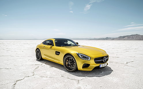 carreras, Mercedes-Benz, coches amarillos, desierto, coche, Mercedes-AMG GT, vehículo, horizonte, Mercedes-Benz AMG GT, Fondo de pantalla HD HD wallpaper