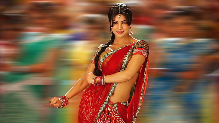 Приянка Чопра в сари, сари, чопра, приянка, индийская актриса, HD обои