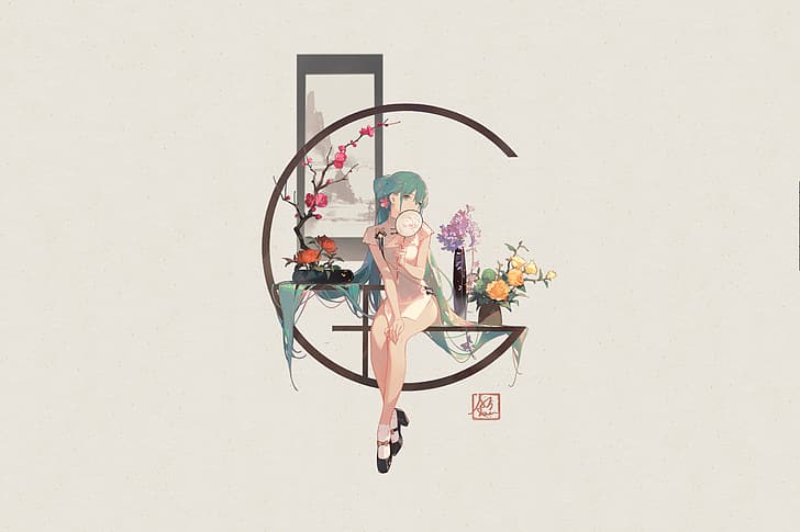 Hatsune Miku, ASK (artis), cheongsam, Wallpaper HD