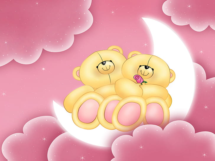 Love Teddies HD, 2 yellow bear cartoon, love, teddies, HD wallpaper |  Wallpaperbetter