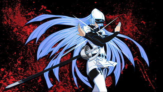อะนิเมะเรื่อง Akame ga Kill!, Blood, Blue, Esdeath (Akame Ga Kill!), Red, วอลล์เปเปอร์ HD HD wallpaper