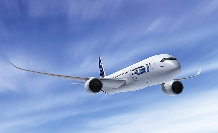 Airbus A350, weißes Airbus-Verkehrsflugzeug, Motoren, Flugzeug, Airbus, A350, HD-Hintergrundbild