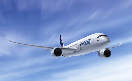 Airbus A350, avión de pasajeros Airbus blanco, motores, avión, Airbus, A350, Fondo de pantalla HD HD wallpaper