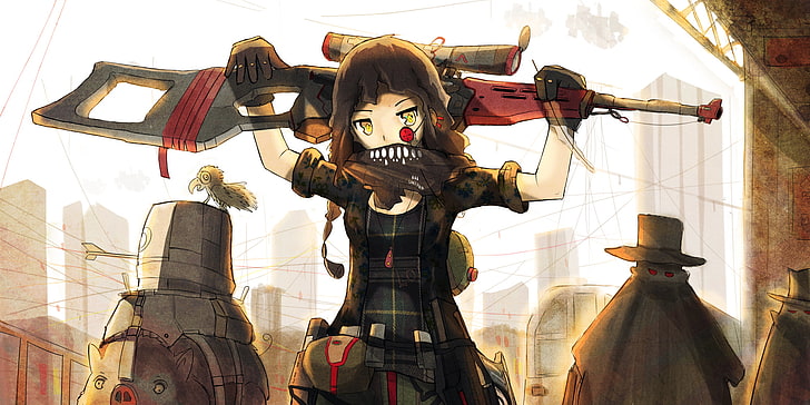 female anime character holding rifle, anime, anime girls, artwork, sniper rifle, original characters, HD wallpaper