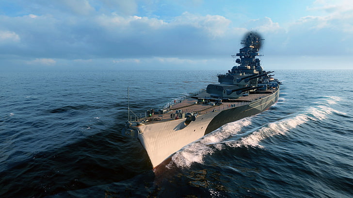 world of warships tirpitz sea battleships bismarck ship, HD wallpaper