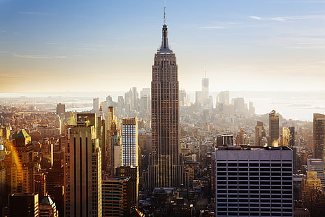 бетонни сгради, градски пейзаж, небостъргач, сграда, Ню Йорк, град, САЩ, HD тапет HD wallpaper