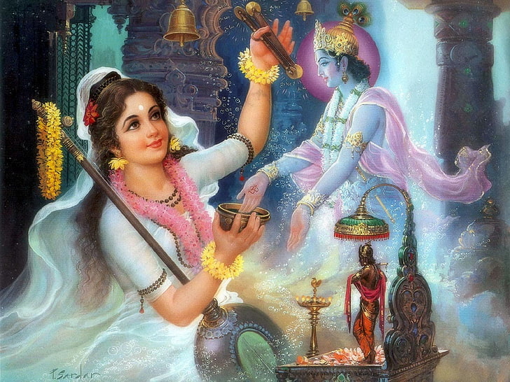 크리슈나 군주와 힌두 신 디지털 벽지, 하나님, 크리슈나 군주, 미라, HD 배경 화면