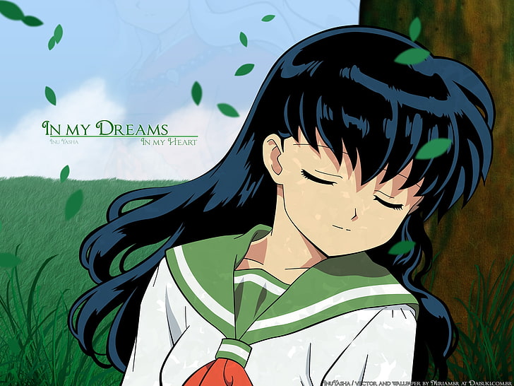 Innuyasha female character illustration, inuyasha, kagome, girl, brunette, dream, tree, HD wallpaper