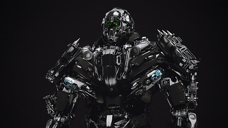 черна и сива илюстрация на робот, робот, научна фантастика, заключване, трансформатори, HD тапет