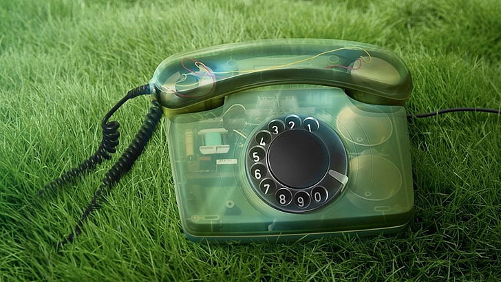 grå roterande telefon, telefon, gammal, gräs, siffror, telefon, HD tapet