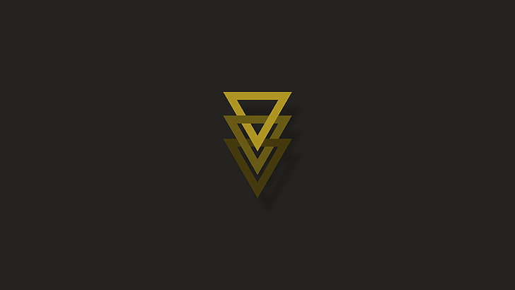 лого на жълт триъгълник, минимализъм, триъгълник, геометрия, HD тапет