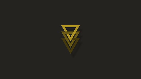 желтый треугольник логотип, минимализм, треугольник, геометрия, HD обои HD wallpaper