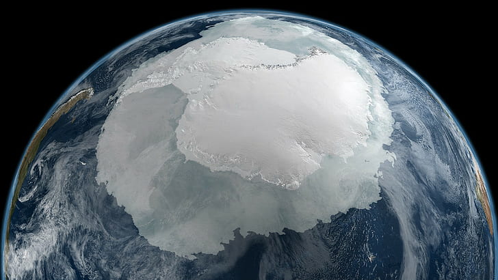 ดาวเคราะห์อวกาศโลกพื้นหลังสีดำมุมมองสูงวงโคจรทวีปแอนตาร์กติกาเมฆน้ำแข็ง, วอลล์เปเปอร์ HD