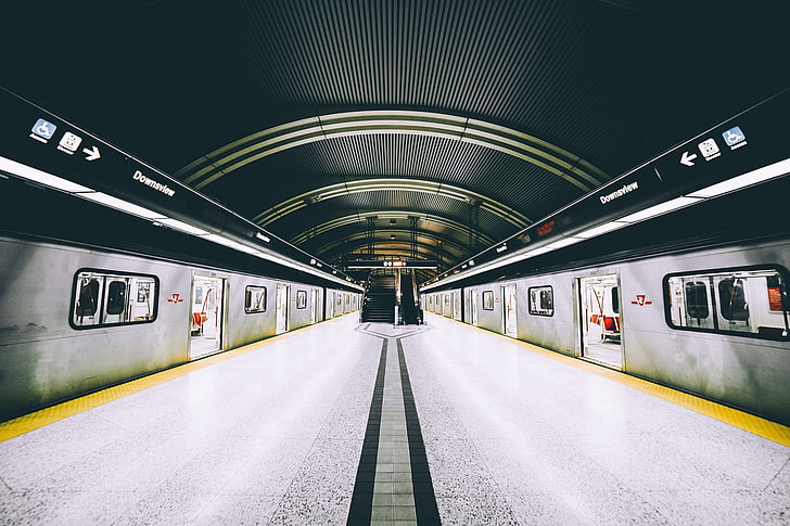 white and black wooden cabinet, subway, train, vehicle, symmetry, urban, Toronto, Ontario, Canada, HD wallpaper