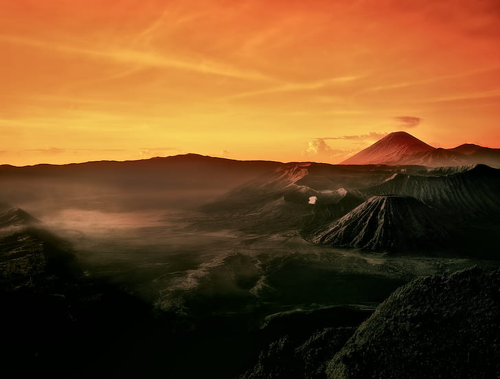 morning, Indonesia, Java, Tengger, volcanic complex-the Caldera TenGer, active volcano Bromo, HD wallpaper