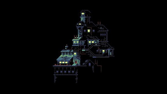 иллюстрация серо-черного дома, пиксель арт, дом, HD обои HD wallpaper