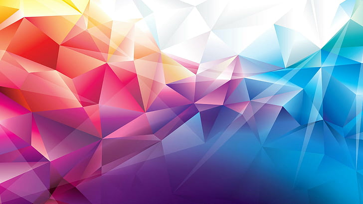abstract, low poly, 3D, purple, blue, white, and red kaleidoscope ombre image, abstract, low poly, HD wallpaper