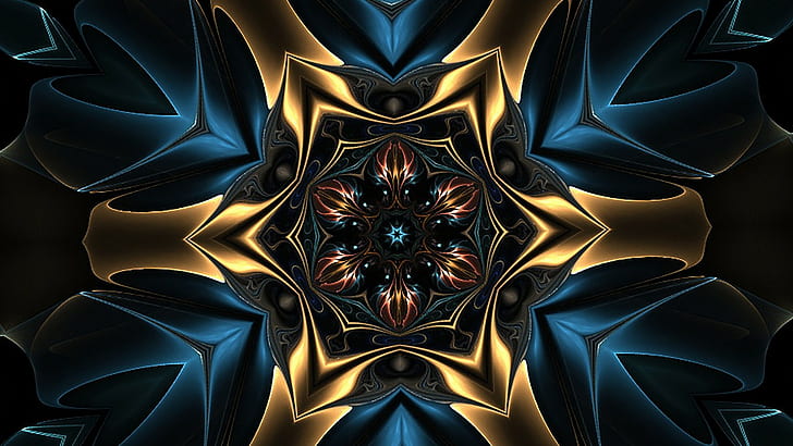 copper, fractal art, pattern, fractal, cg artwork, symmetry, graphics, HD wallpaper