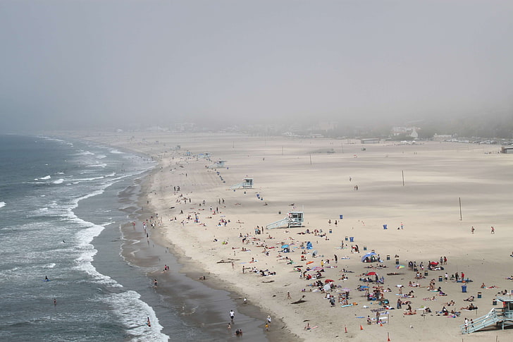 playa, niebla, santa monica, mar, playa, Fondo de pantalla HD