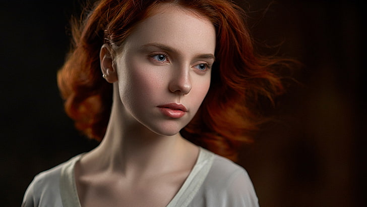 berambut merah, Pavel Cherepko, wanita, potret, latar belakang sederhana, Wallpaper HD