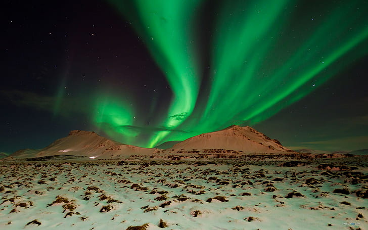 Aurora Borealis Northern Lights Night Green Snow Winter HD, natura, noc, zieleń, śnieg, zima, światła, zorza polarna, zorza polarna, północna, Tapety HD