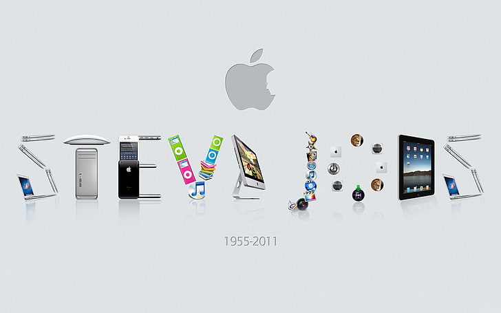 منتجات آبل متنوعة ، ورق حائط ، تفاح ، ستيف جوبز ، 1955-2011 سنة، خلفية HD