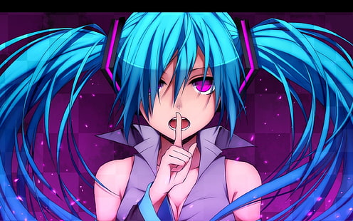 синя коса аниме характер илюстрация, аниме, аниме момичета, двойни опашки, Vocaloid, Hatsune Miku, HD тапет HD wallpaper