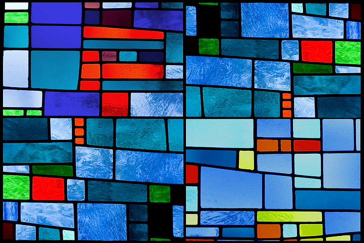 niebieski obraz mozaikowy, szkło, tło, kolory, tekstura, kolorowy, abstrakcyjny, witraże, Tapety HD