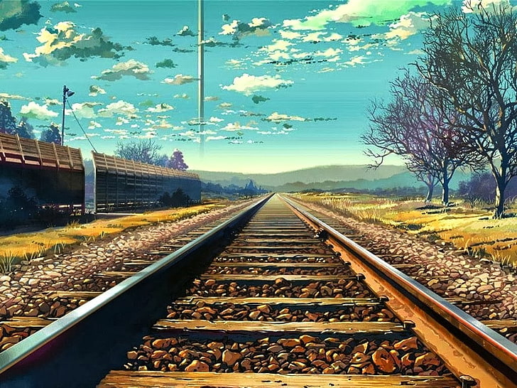kolej, Makoto Shinkai, 5 Centymetrów na Sekundę, anime, Tapety HD