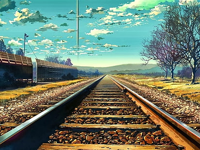 kolej, Makoto Shinkai, 5 Centymetrów na Sekundę, anime, Tapety HD HD wallpaper