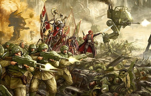 soldado, guerra, armas, Warhammer 40 000, Guardia Imperial, Astra Militarum, Fondo de pantalla HD HD wallpaper