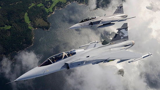 wojskowe, samoloty wojskowe, Szwedzkie Siły Powietrzne, JAS-39 Gripen, Tapety HD HD wallpaper