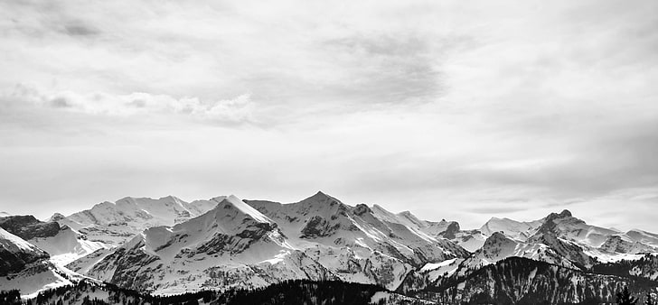 adventure, alpine, background, black and white, clouds, cold, frost, glacier, ice, landscape, mountains, nature, rock, scenic, sky, snow, travel, winter, HD wallpaper