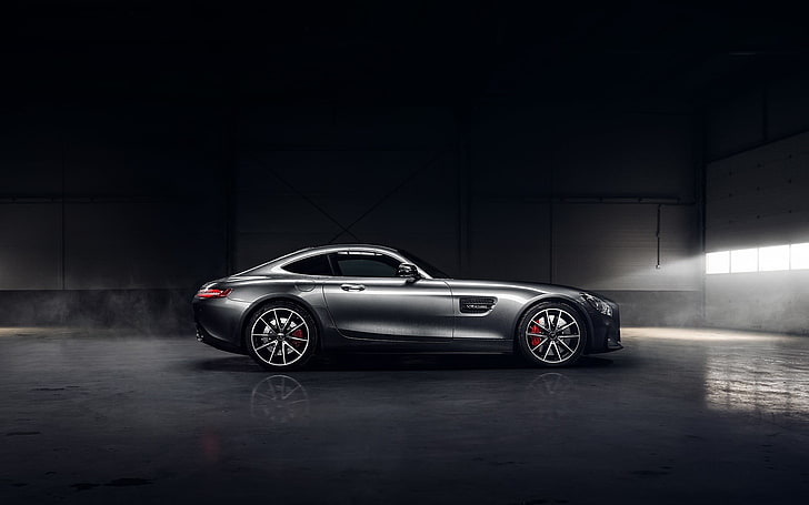 silver coupe, Mercedes-Benz, AMG Line, car, Mercedes-Benz AMG GT, vehicle, silver cars, HD wallpaper