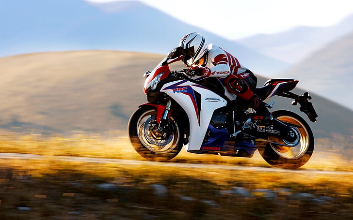 Honda CBR 1000 RR Fireblade, 흰색과 검은 색 스포츠 자전거, 오토바이, 혼다, HD 배경 화면