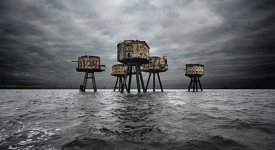 Maunsell Forts in der Themse-Mündung, England, graue Betongebäude, Europa, Vereinigtes Königreich, England, Mündung, Themse, Maunsell, Forts, HD-Hintergrundbild HD wallpaper