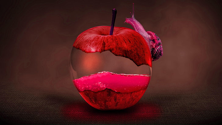ябълка, червено, фон, охлюв, фантазия, HD тапет