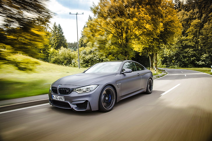 gray BMW coupe, BMW, in motion, bmw m4, HD wallpaper