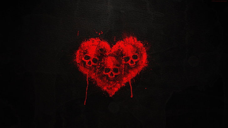 art, arts, blood, dark, heart, red, skull, HD wallpaper