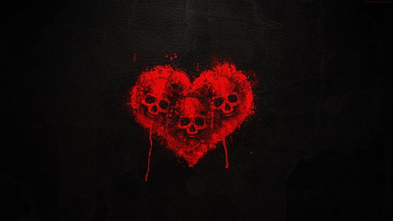 art, arts, blood, dark, heart, red, skull, HD wallpaper HD wallpaper