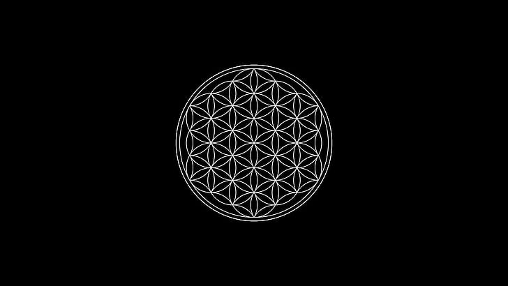 Schwarzer Hintergrund Minimalismus Kreissymbole Heilige Geometrie Blume des Lebens, HD-Hintergrundbild