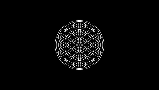 sfondo nero minimalismo cerchio simboli geometria sacra fiore della vita, Sfondo HD HD wallpaper
