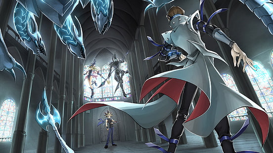 Yu-Gi-Oh !, Dragón Blanco de Ojos Azules, Dark Magician (Yu-Gi-Oh!), Dark Magician Girl, Seto Kaiba, Yami Yuugi, Fondo de pantalla HD HD wallpaper