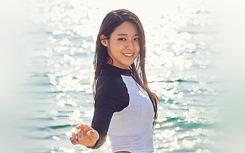seolhyun, kpop, aoa, girl, sea, cute, HD wallpaper HD wallpaper