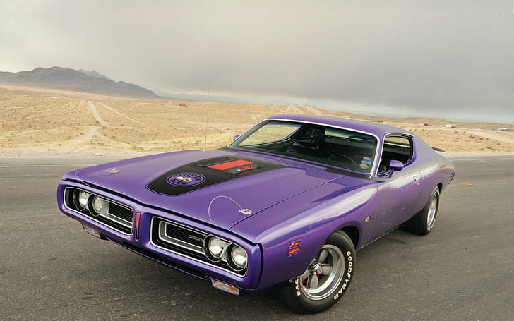 Dodge Super Bee, muscle car violet, super abeille, esquive, paysage, route, muscle car, 1971, voitures, Fond d'écran HD