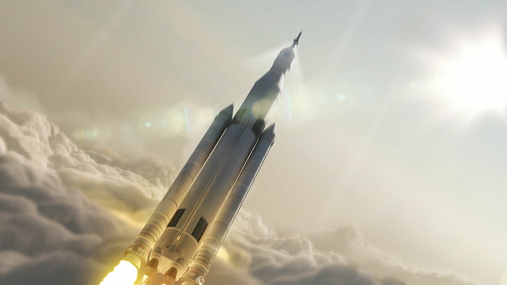 pesawat ulang-alik putih, Falcon Heavy, Antar jemput ruang angkasa, SpaceX, 4K, Wallpaper HD