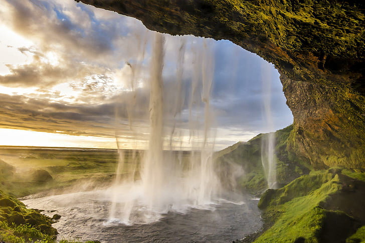 セリャラントスフォスの滝アイスランドイメージギャラリー、滝、ギャラリー、アイスランド、画像、セリャラントスフォス、滝、 HDデスクトップの壁紙