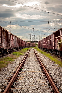 железная дорога, поезд, облака, HD обои HD wallpaper