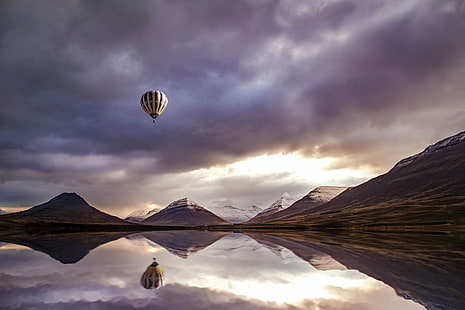 hot air balloon flying above the body of water, Drifter, body of water, land, canon, sun  set, rise, cloud, blur, mountains, scape, colours, hot  air  balloon, sky, purple  sunset, light, iceland, scenic, wow, water, clouds, photo, creative  commons, remix, edit, distribute, photography, lenny, landscape, actions, toolkit, wide  angle, scenery, nice, fantastic, non  commercial, photoshop  elements, non-commercial, hot Air Balloon, adventure, cappadocia, flying, nature, outdoors, goreme, travel, nevsehir, mountain, air Vehicle, air, anatolia, heat - Temperature, scenics, cloud - Sky, geology, HD wallpaper HD wallpaper