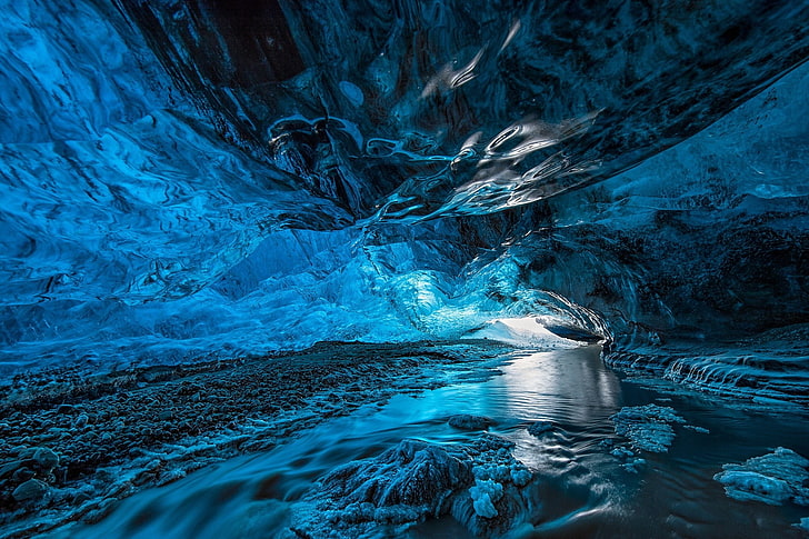 river water, ice, cave, HD wallpaper